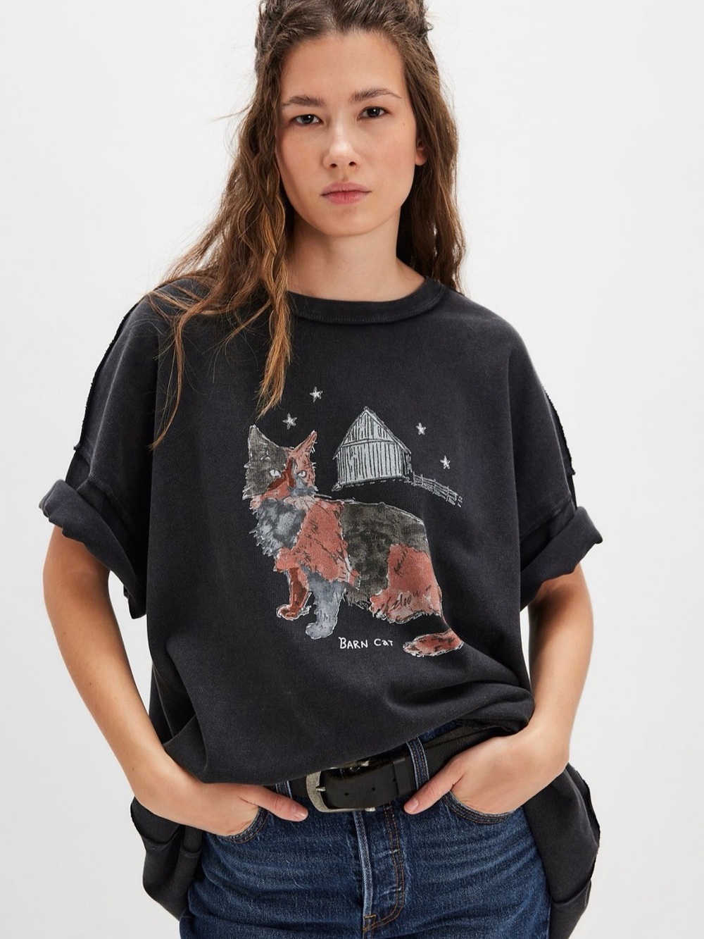 We The Free Farm Friends Tee Barn Cat in Black